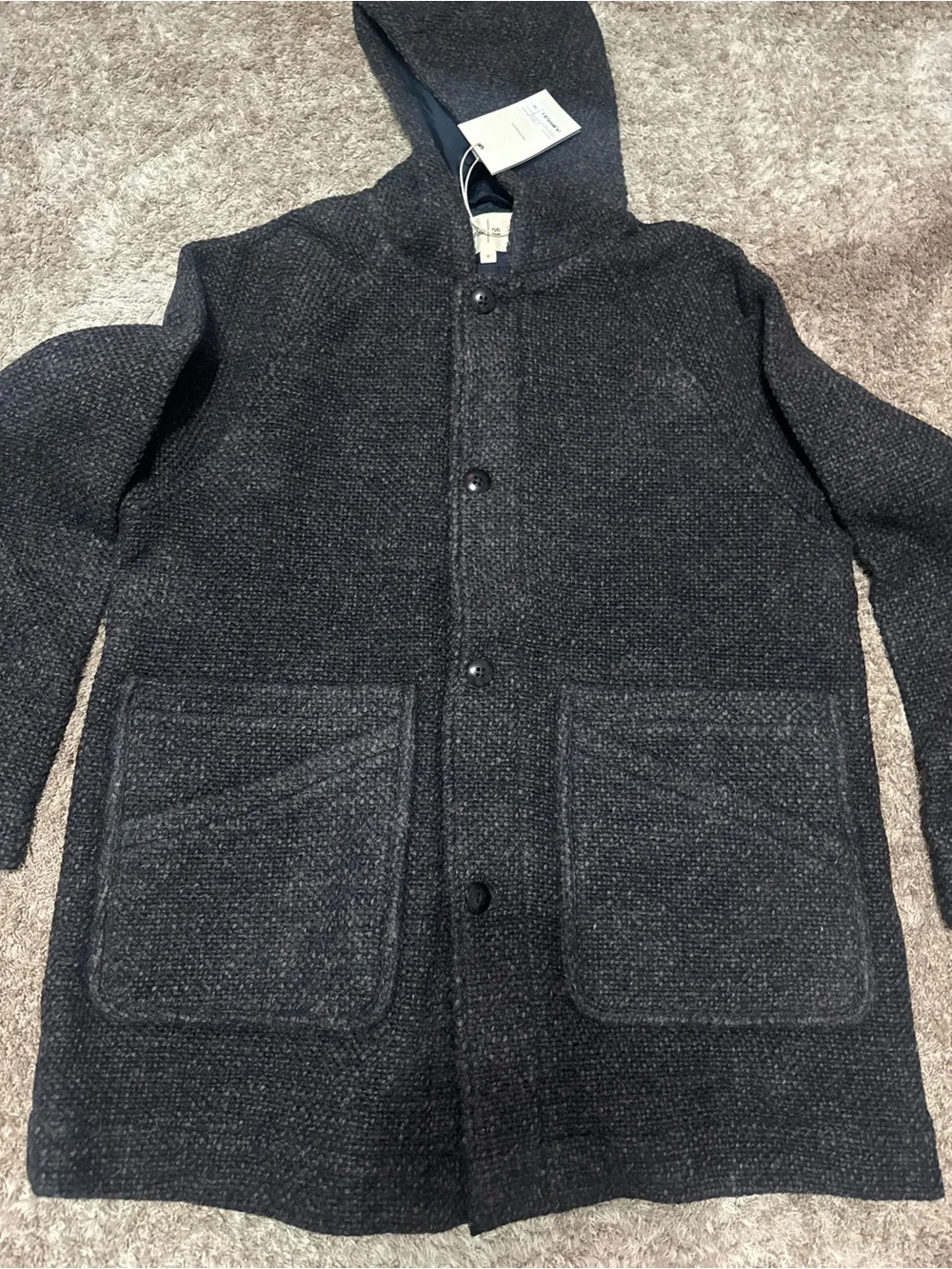 Folk Hooded Car Coat - Navy Brown Texture